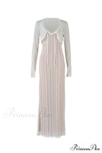 V Neck Lace Two-Piece Dress With Slit