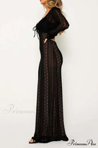 V Neck Lace Two-Piece Dress With Slit