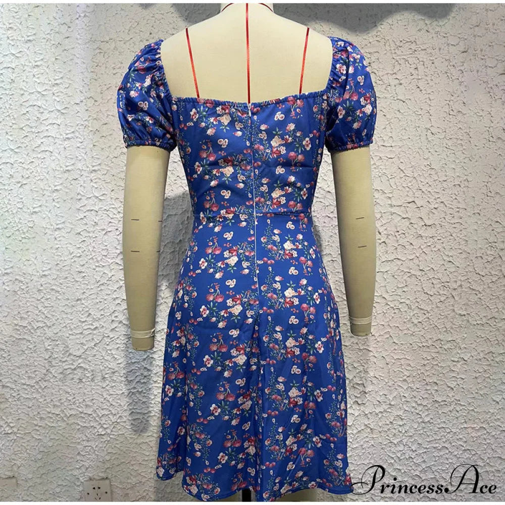V-Neck Lace Up Lantern Sleeve Ruffles Dress