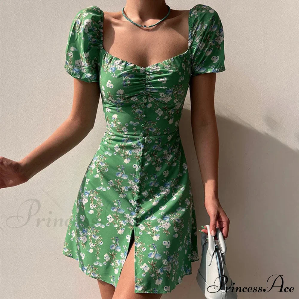 V-Neck Lace Up Lantern Sleeve Ruffles Dress