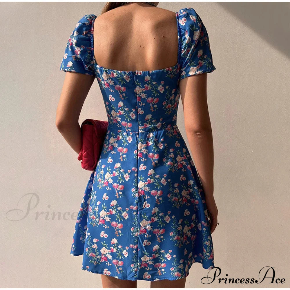 V-Neck Lace Up Lantern Sleeve Ruffles Dress