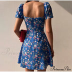 V-Neck Lace Up Lantern Sleeve Ruffles Dress