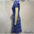 V-Neck Lace Up Lantern Sleeve Ruffles Dress