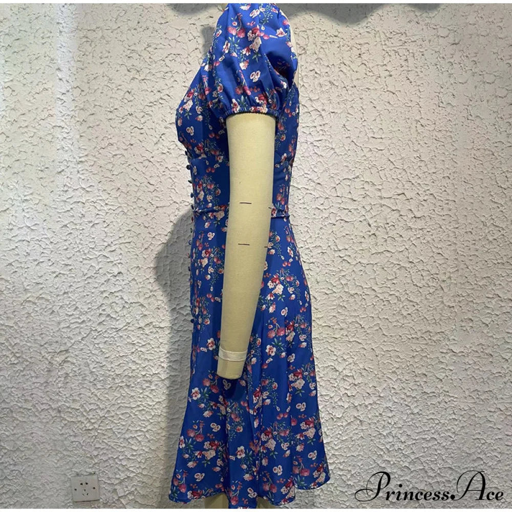 V-Neck Lace Up Lantern Sleeve Ruffles Dress