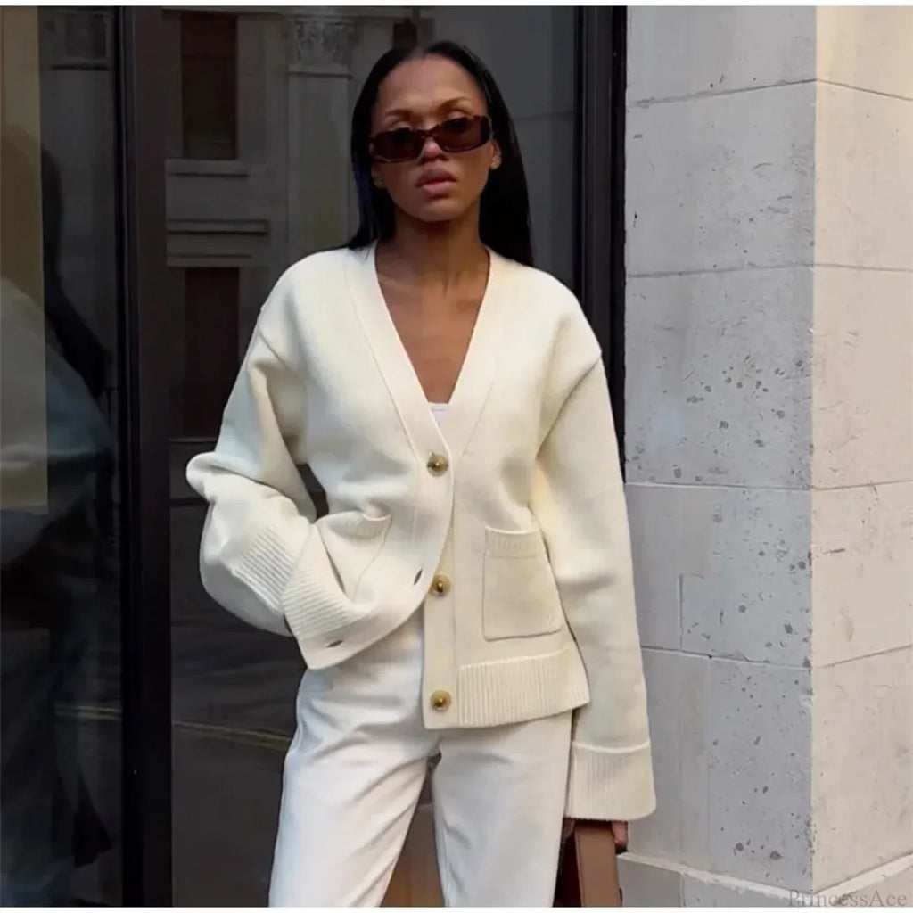 V-Neck Pocket Long Sleeve Cardigan