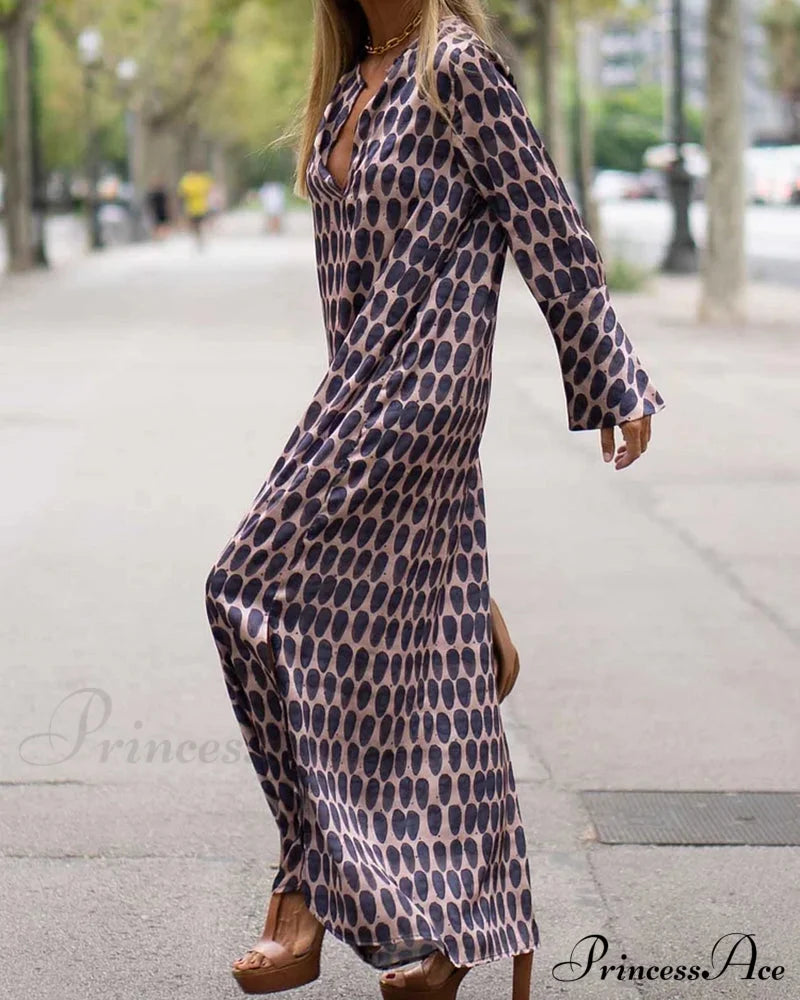 V-Neck Polka Dot Print Dress