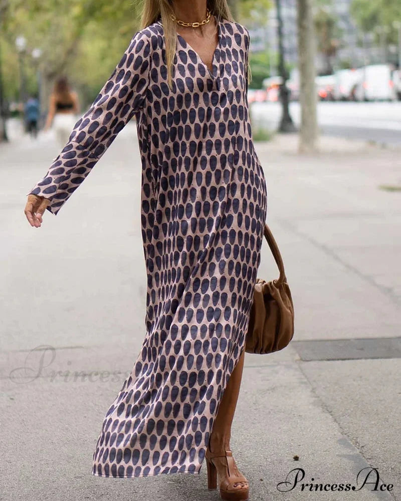 V-Neck Polka Dot Print Dress