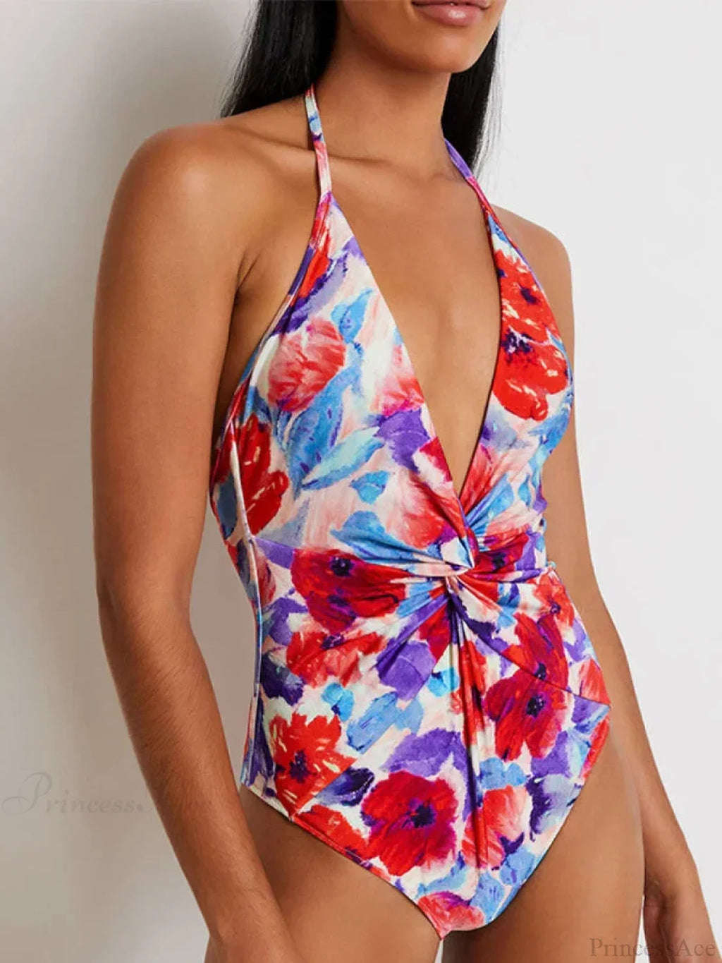 V-Neck Printed Bubble Sleeve Swimsuit One Piece