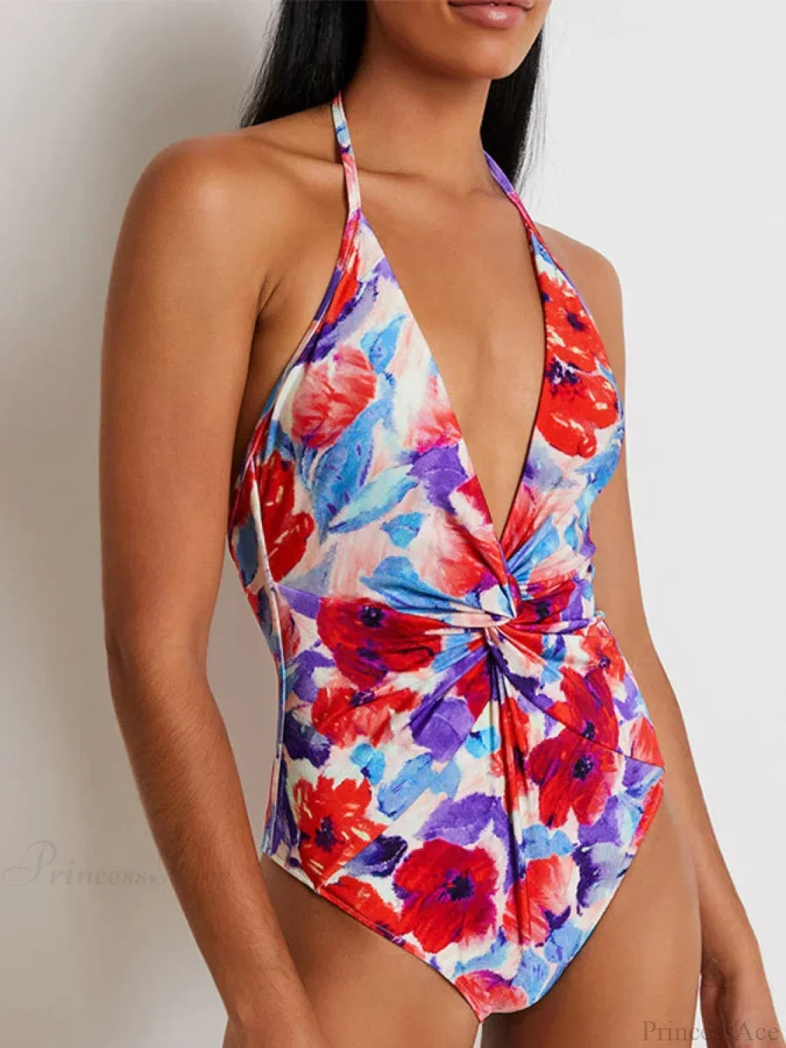 V-Neck Printed Bubble Sleeve Swimsuit One Piece