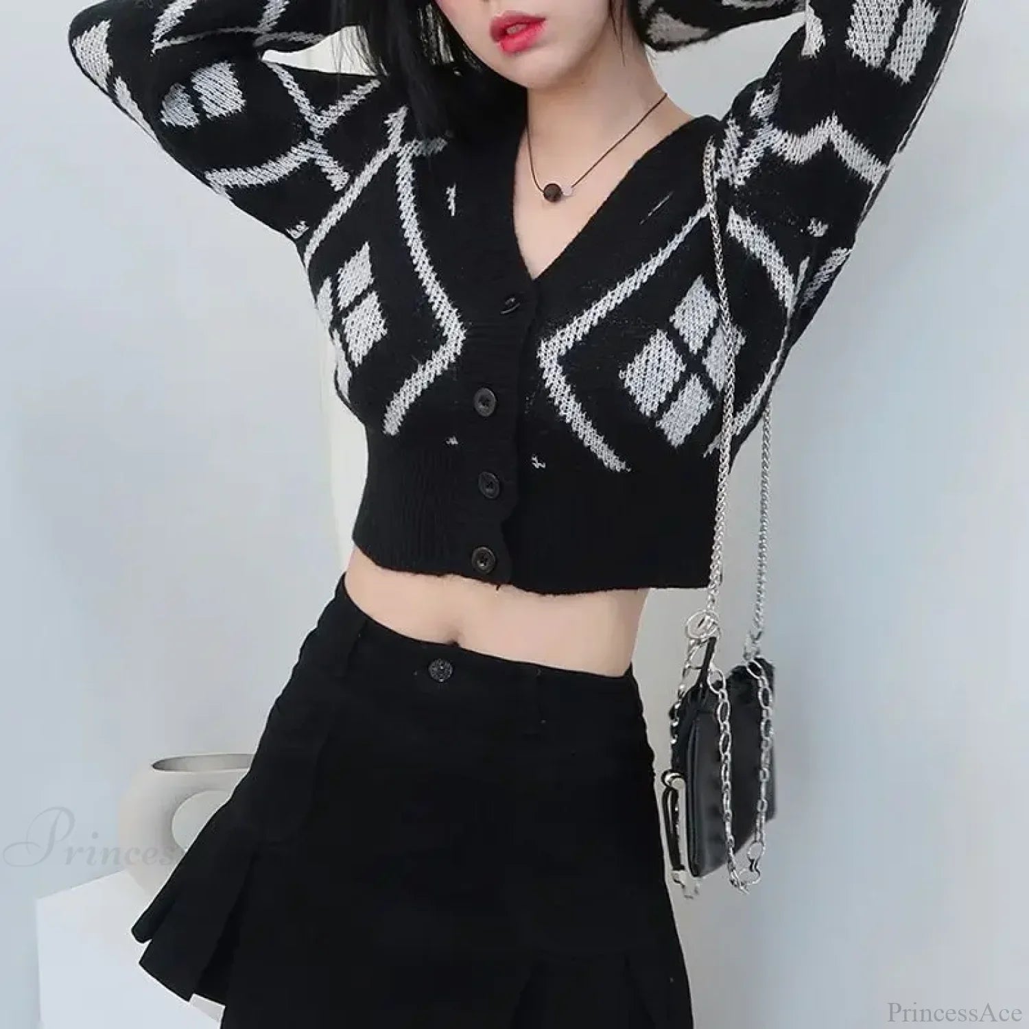 V-Neck Printed Button Cardigan