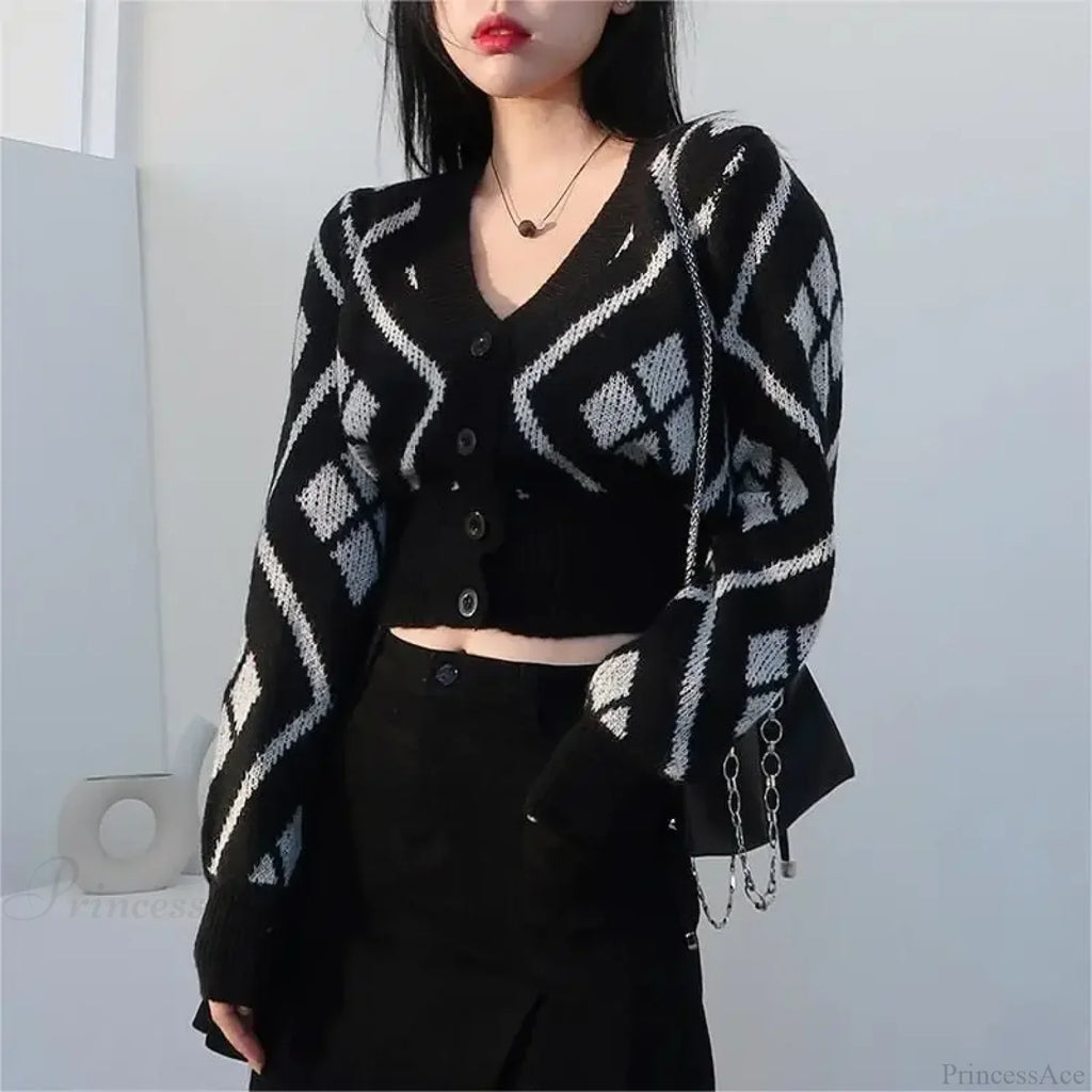 V-Neck Printed Button Cardigan