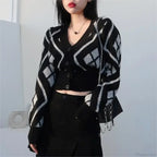V-Neck Printed Button Cardigan