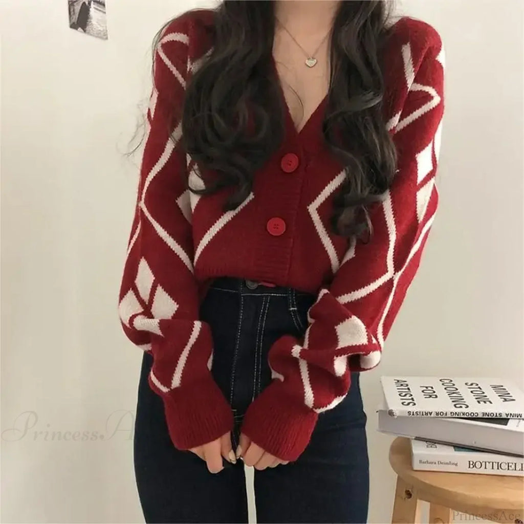 V-Neck Printed Button Cardigan