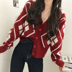 V-Neck Printed Button Cardigan