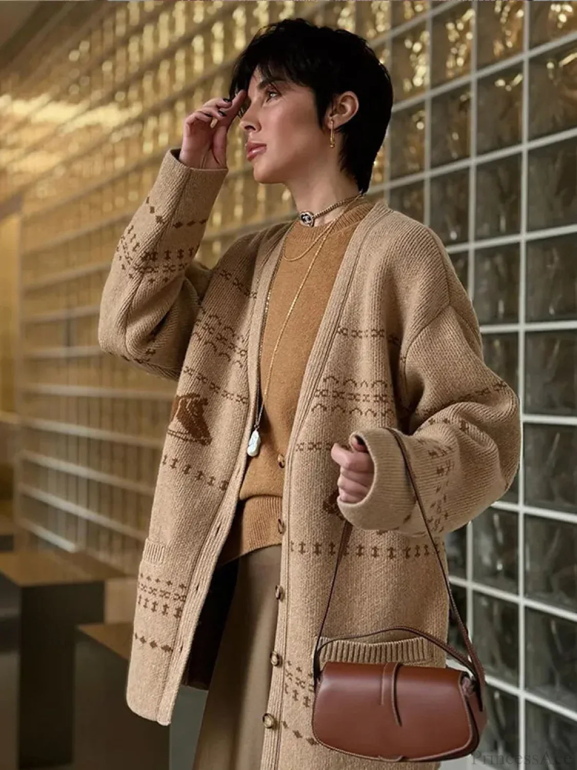 V-Neck Printed Button Cardigan