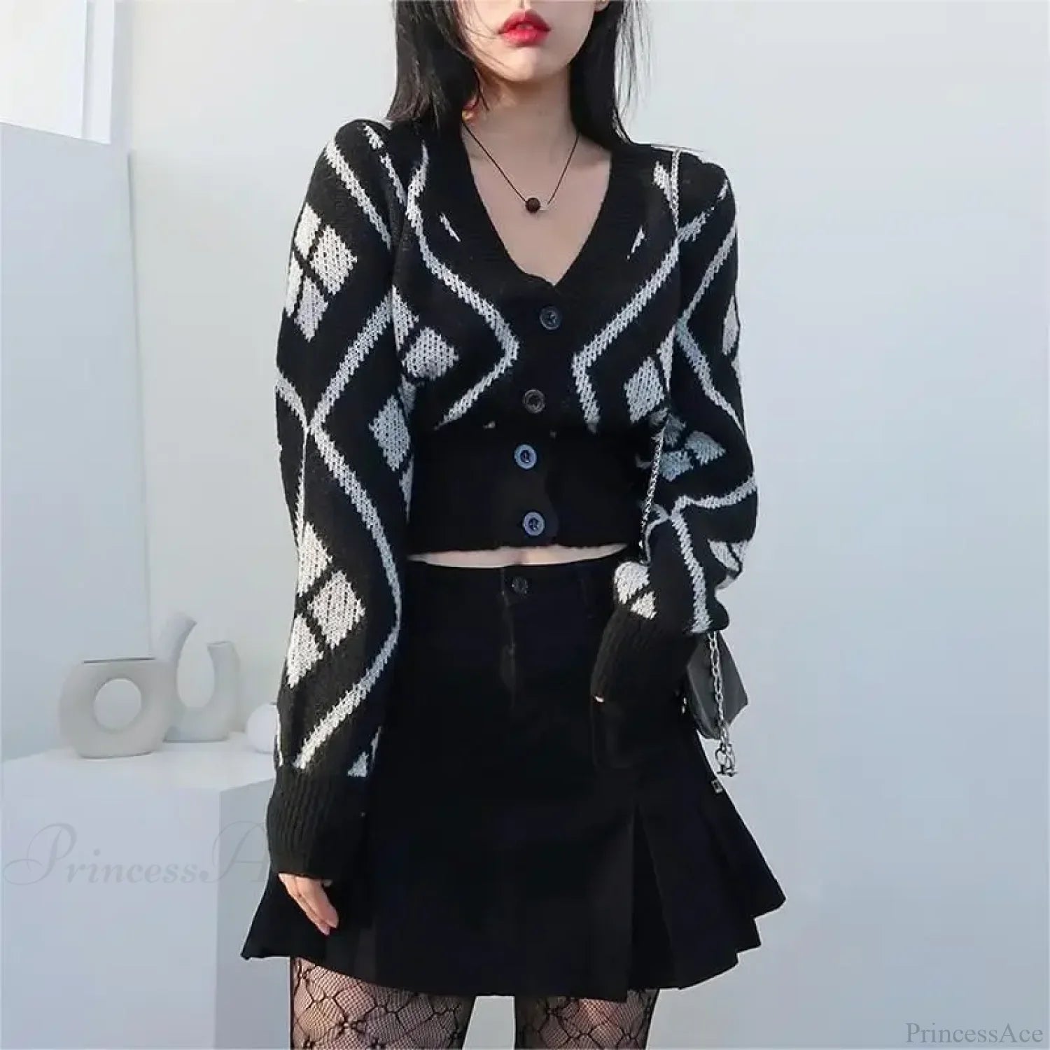 V-Neck Printed Button Cardigan