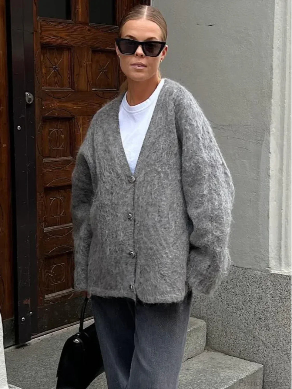 V-Neck Single Breasted Loose Cardigan