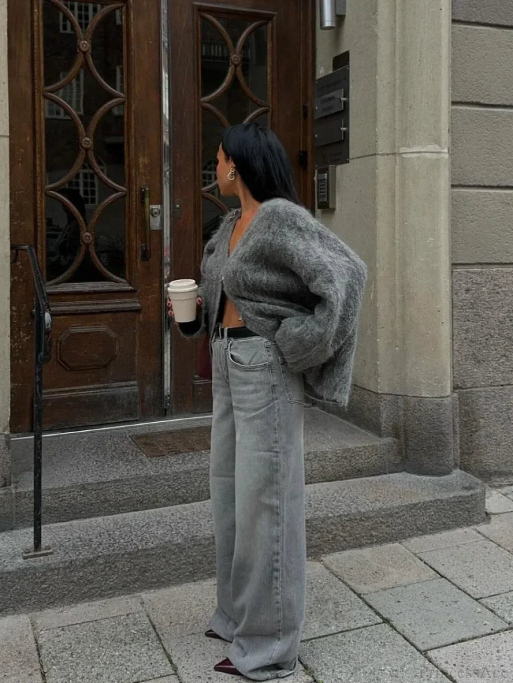 V-Neck Single Breasted Loose Cardigan
