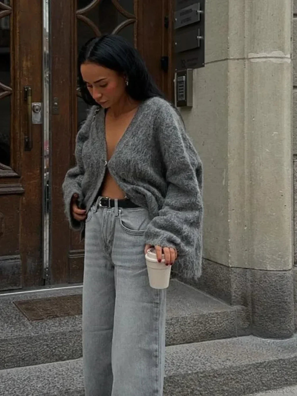 V-Neck Single Breasted Loose Cardigan
