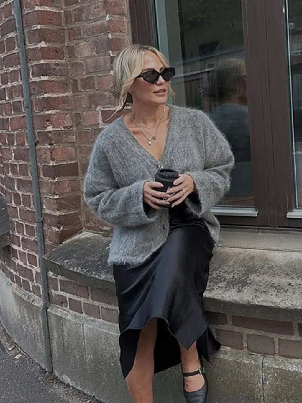 V-Neck Single Breasted Loose Cardigan