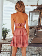 V-Neck Sleeveless Lace Patchwork Beach Dress For Women