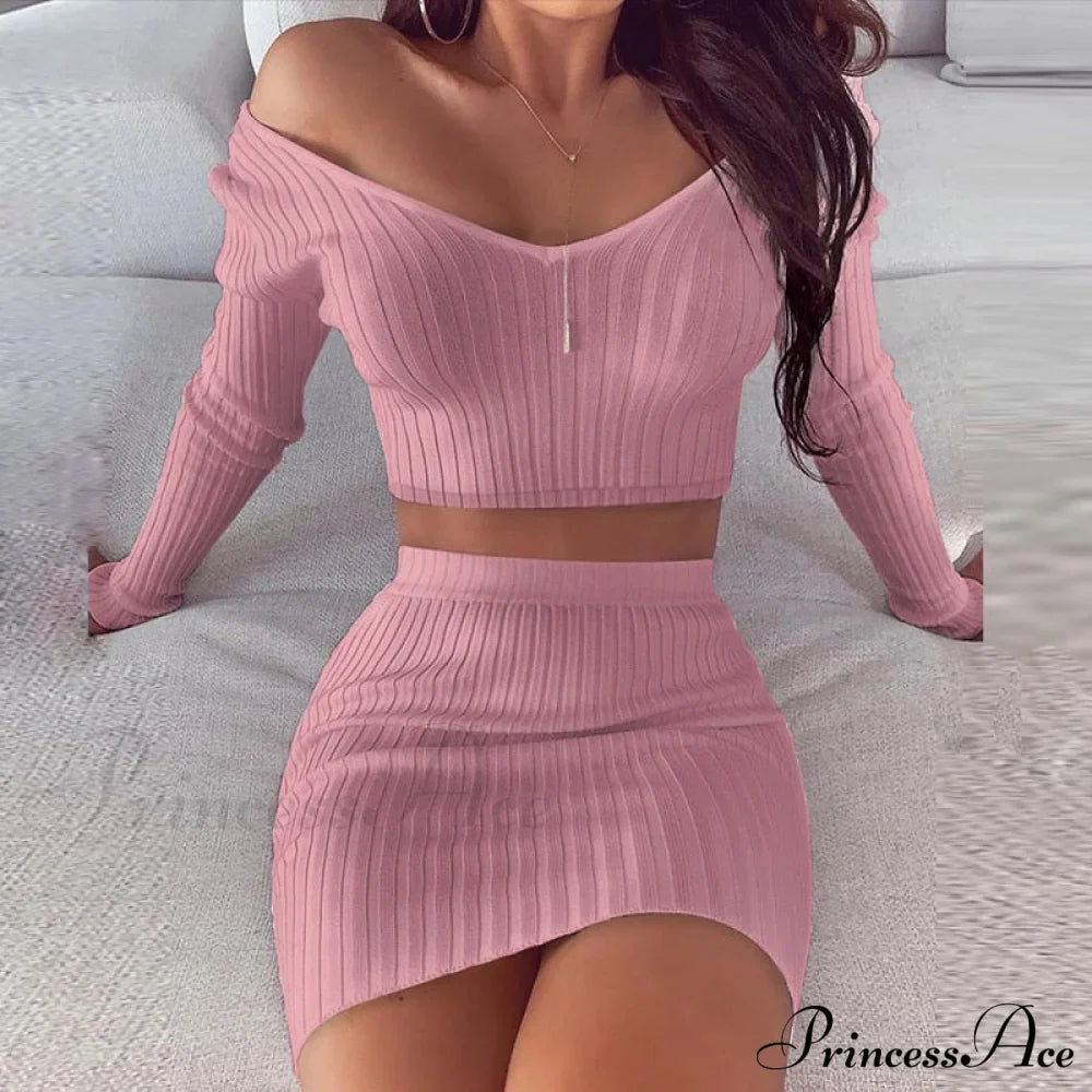V Neck Slim The Mini Party Knit Shoulder Arm Off Warm-Season Elegant Women Gown Long Soft Striped Dress