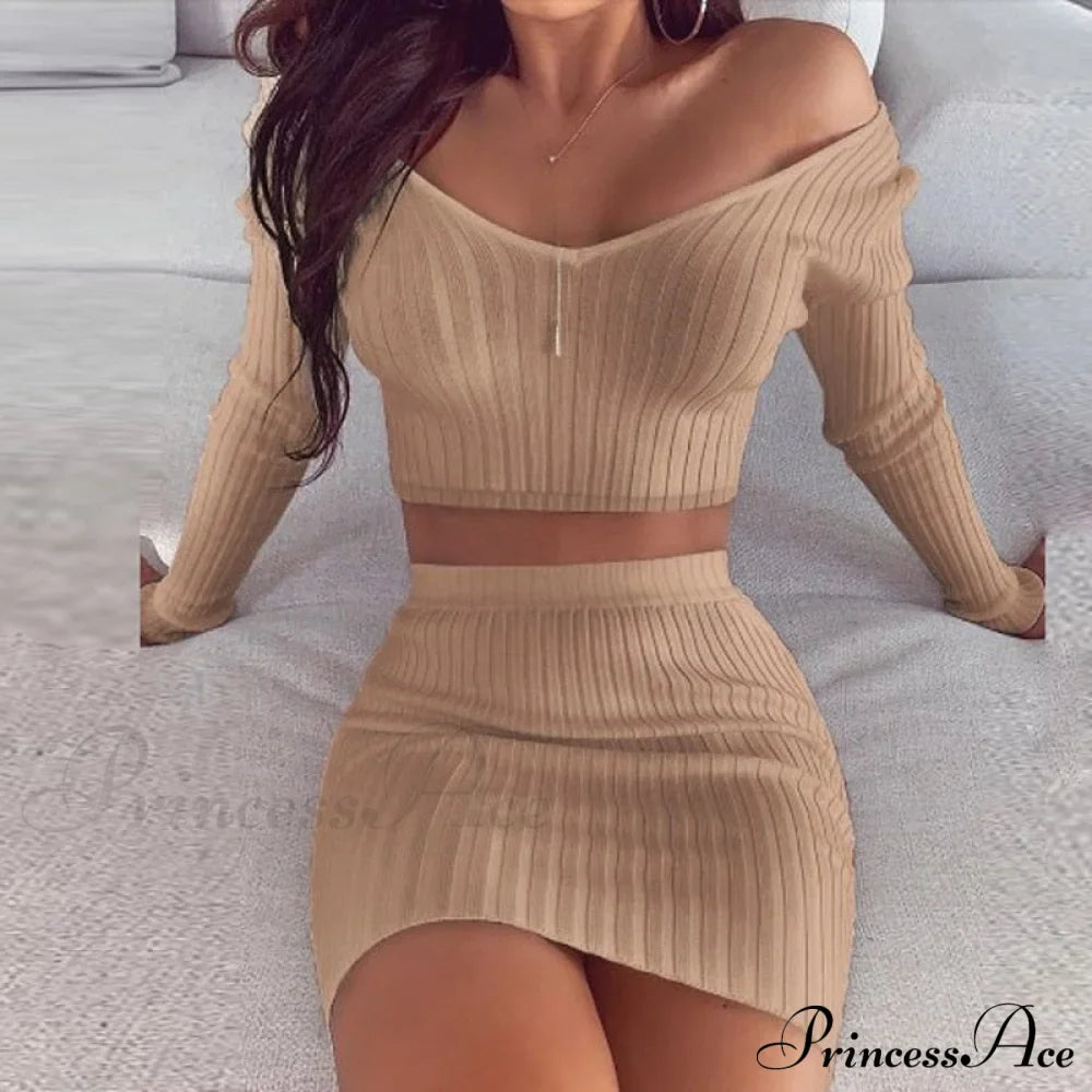 V Neck Slim The Mini Party Knit Shoulder Arm Off Warm-Season Elegant Women Gown Long Soft Striped Dress