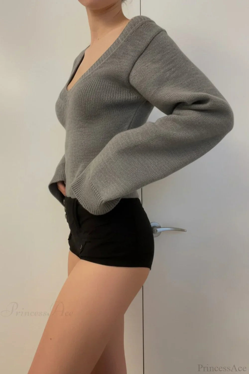 V Neck Solid Slim Knit Sweater
