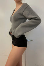 V Neck Solid Slim Knit Sweater