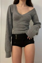 V Neck Solid Slim Knit Sweater
