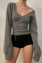 V Neck Solid Slim Knit Sweater