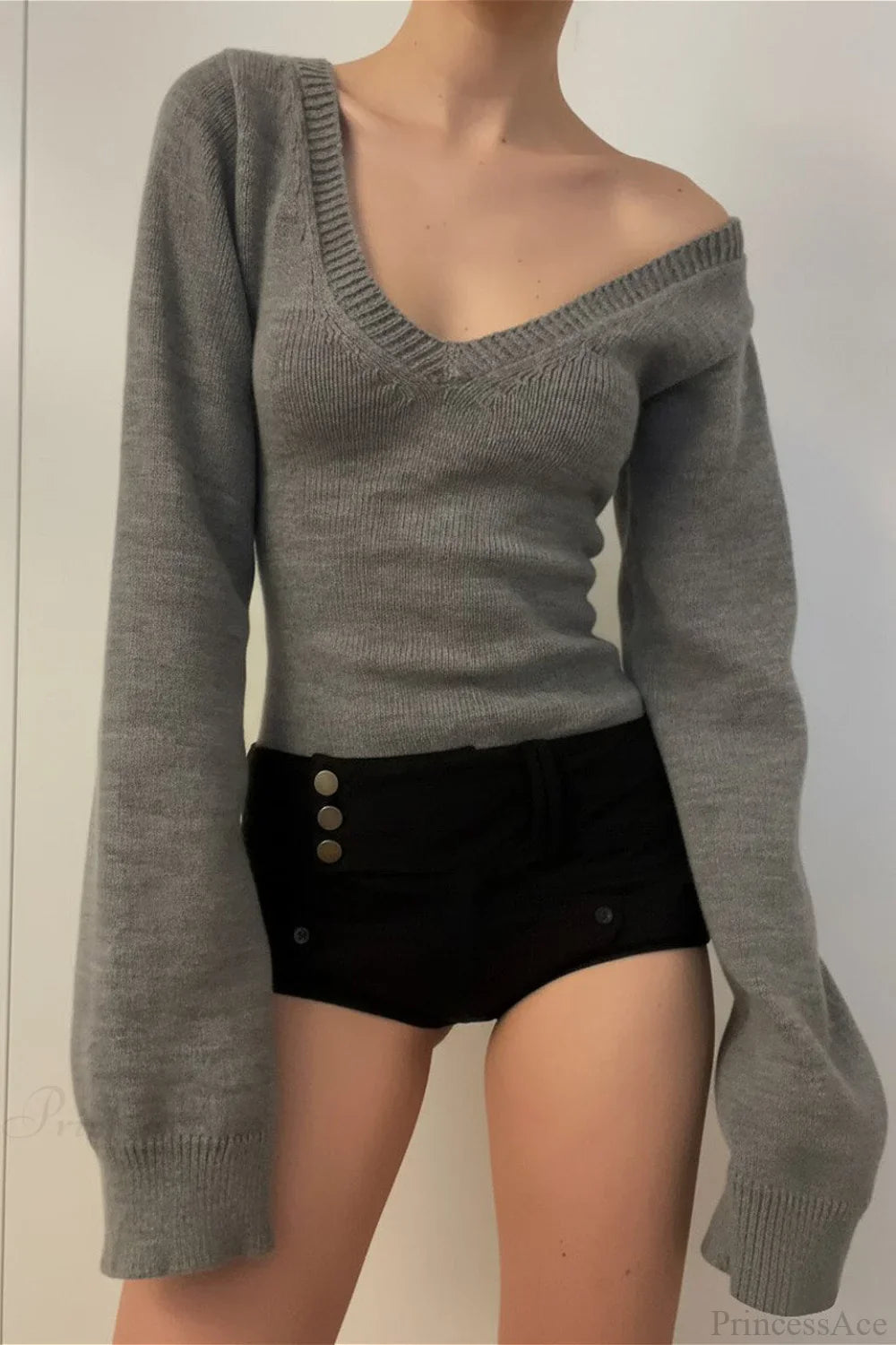 V Neck Solid Slim Knit Sweater