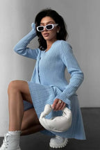 V-Neck Sparkle Ruffled Waist-Cinched Knit Two Piece Set