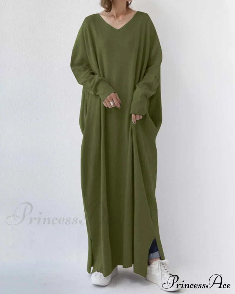 V Neck Swing Dress - Long Sleeve