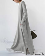 V Neck Swing Dress - Long Sleeve