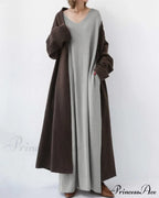V Neck Swing Dress - Long Sleeve