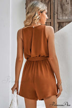V Neck Tie-Waist Rompers With Lacework