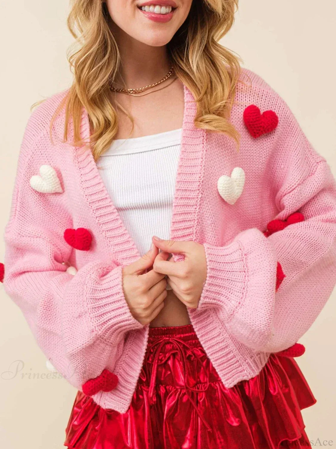 Valentine'S Day 3D Heart Embroidery Cardigan