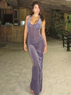 Velvet Perspective Turn-Down Collar Vacation Dress