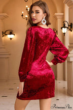 Velvet V Neck Bodycon Party Dress