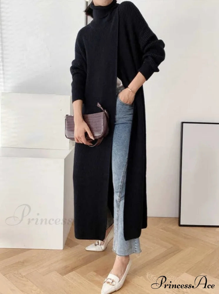 Vera Long Knit Top - Black