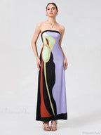 Vintage Abstract Floral Strapless Backless Loose Tube Top Dress