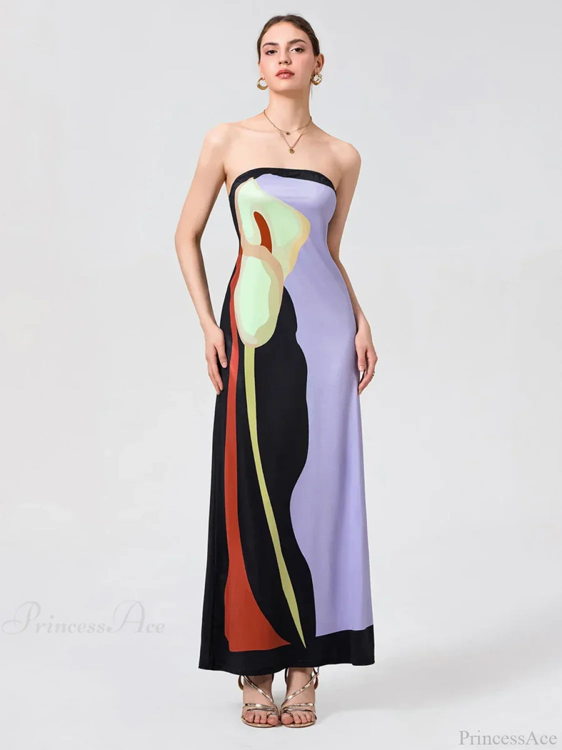 Vintage Abstract Floral Strapless Backless Loose Tube Top Dress