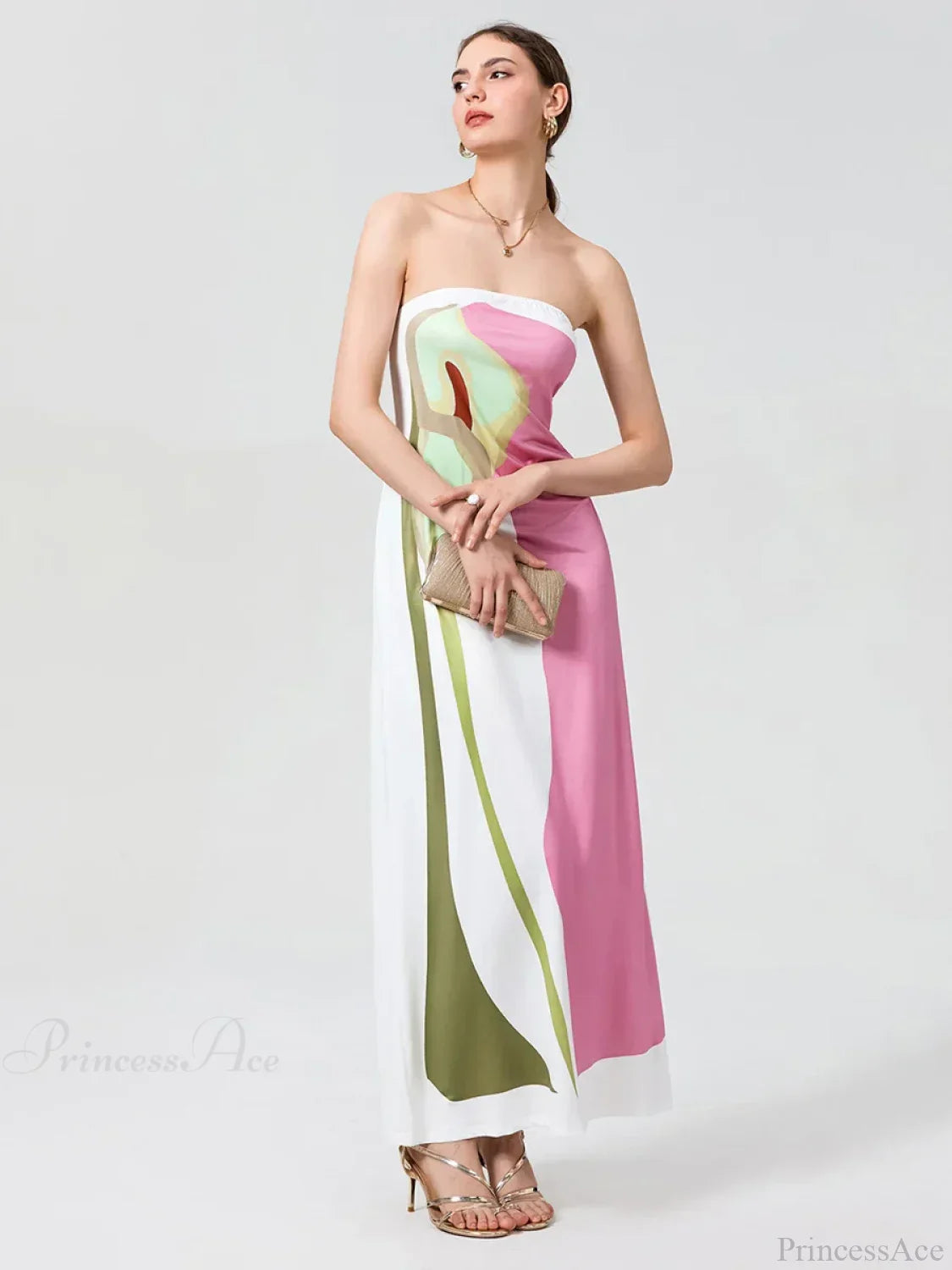 Vintage Abstract Floral Strapless Backless Loose Tube Top Dress