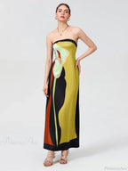 Vintage Abstract Floral Strapless Backless Loose Tube Top Dress