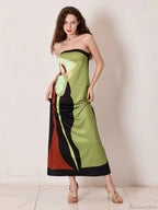 Vintage Abstract Floral Strapless Backless Loose Tube Top Dress