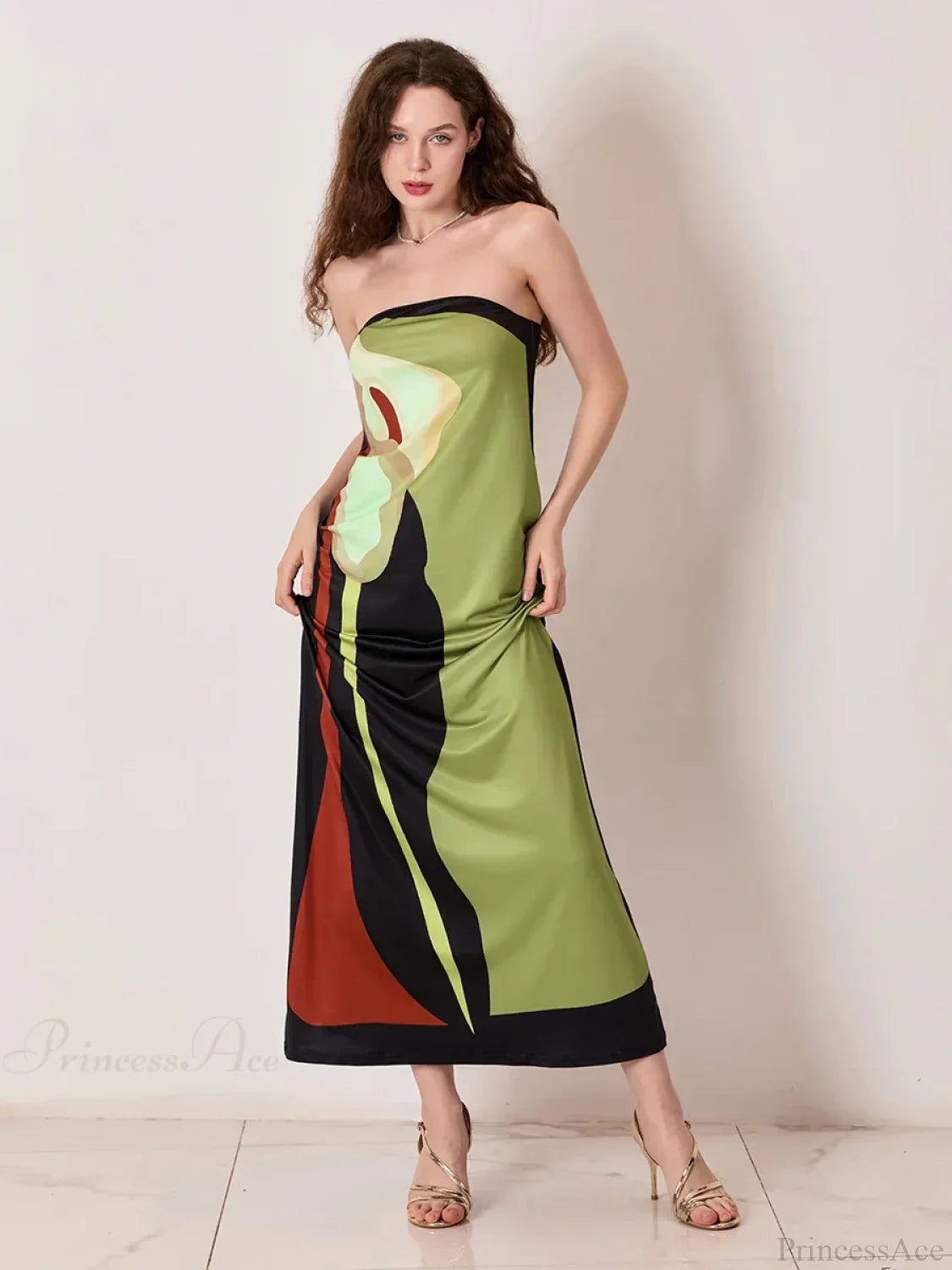 Vintage Abstract Floral Strapless Backless Loose Tube Top Dress