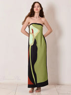Vintage Abstract Floral Strapless Backless Loose Tube Top Dress