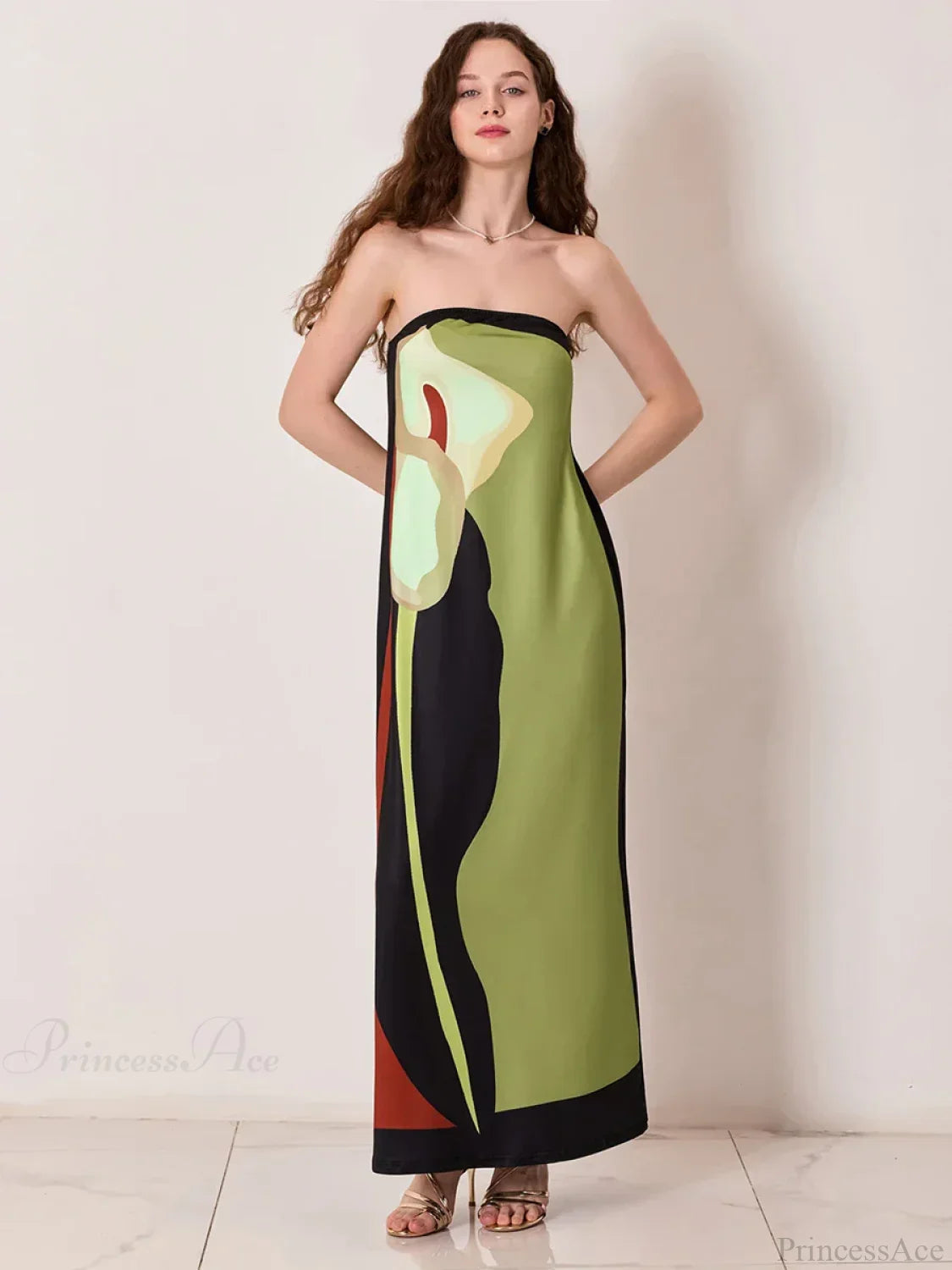 Vintage Abstract Floral Strapless Backless Loose Tube Top Dress