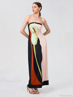 Vintage Abstract Floral Strapless Backless Loose Tube Top Dress